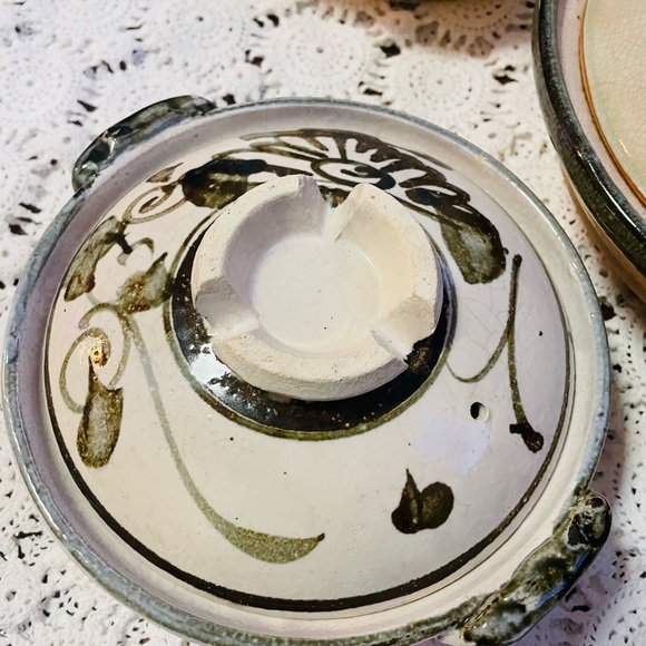 Vintage Donabe Japanese Rice Cooker Flower Motif Stoneware Earthenware Set Rare - Picture 4 of 14